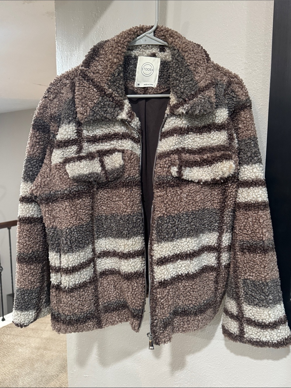 Stoosh Brown, Cream & Gray Sherpa Zip Jacket